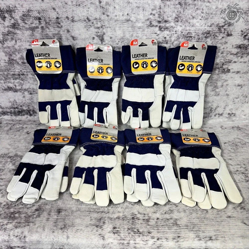 New Lot of 8 Midwest Quality Gloves Ladies Medium Goatskin Leather Work 3378M2